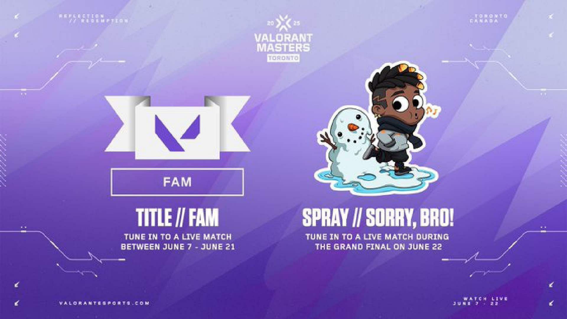 Claim Sorry Bro spray and Fam title from Valorant Masters, Torrento Twitch drops (Image via Riot Games)